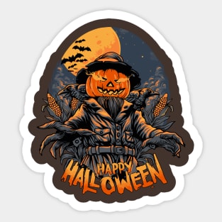 Happy Halloween Smiling Pumpkin ScareCrow Character Sticker